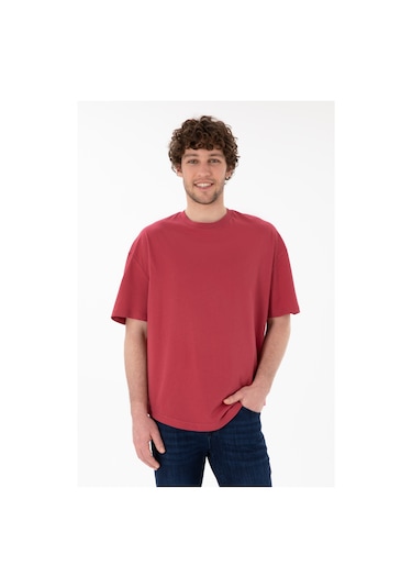 U.S. Polo Assn. Erkek Long Fit Bisiklet Yaka Vişne Basic Tişört 50305988-VR223