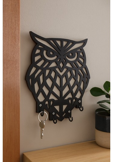 Baykuş Figürlü Duvar Anahtarlık Askısı Siyah - Beyaz