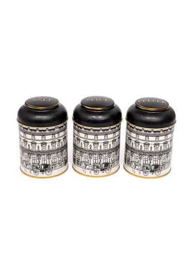 City Desenli Metal Saklama Kabı 3 Lü Set, 9 X 11 Cm