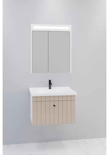 Alice 65 Cm Banyo Dolabı Npl Led Aynalı Krem - Boy Dolap Hariç Krem