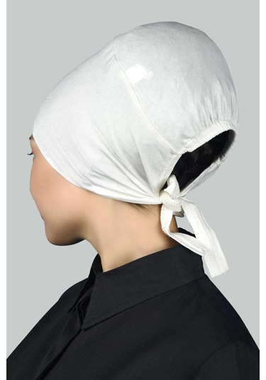 Altobeh Kadın Pratik Dikişsiz Bağcıklı Kaymayan Tesettür Penye Bone - Ekru