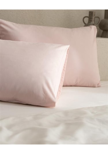 Madame Coco Manon %100 Pamuk Ranforce Düz 2'li Yastık Kılıfı Seti - Açık Pudra Çok Renkli
