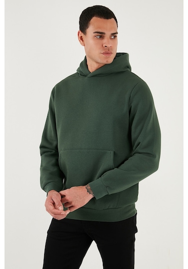 Buratti Regular Fit Kapüşonlu Kanguru Cepli Içi Tüylü Yumuşak Şardonlu Erkek Sweat 5905281 Nefti