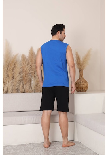 Seboteks %100 Pamuklu Kolsuz Cepli Erkek Şortlu Pijama Takımı 2011 Saks
