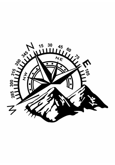 Pusula Ve Dağ Sticker, Off Road Kamp Adventure Kamp Sticker, Araba Oto Karavan Pickup Sticker 02522 15x12 Cm