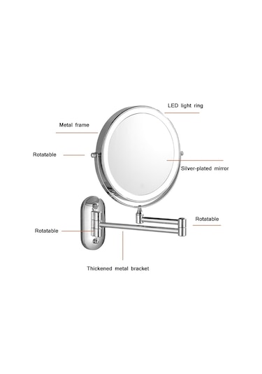 Cbtx Duvara Monte Yedi Kat Büyütme Çift Taraflı Led Işıklı Makyaj Aynası 8''