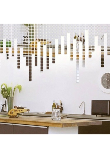 Kangvka Dıy Akrilik Gölge Yansıtan Duvar Sticker - Kreatif Mosaik Desenli Ev Dekorasyonu Gümüş Gümüş