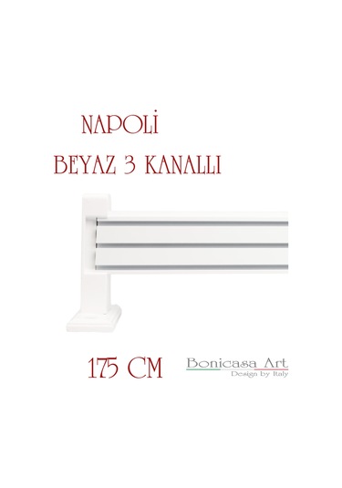 Napoli Ahşap Başlıklı 3 Kanallı Alüminyum Dekoratif Ray Korniş Modern Rustik Beyaz 175 Cm Beyaz