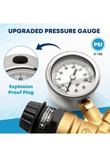 Xuweiwei 1 Adet Rv Su Basınç Regülatörü Göstergeli Ayarlanabilir Pirinç Kamp Karavan