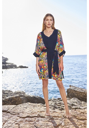 Monamise Kadın Çiçek Desenli Askılı 3'lü Alt Üst Takım 25056 Lacivert