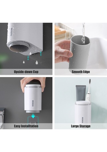 Dianziye Gri Renkli Magneetik Diş Fırçası Tutucu, Delme Yok Kurulum, Ters Yükleme Su Akışı, Geniş Depolama Alanı - 3312 Gri