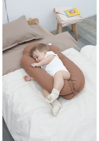 Mordesign Moresleep 2'si 1 Arada Bebek Sarılma Ve Şekillendirme Yastığı, Düz Kafa Yastığı,pamuklu,uyku Yastığı Kahverengi Zg10194-4