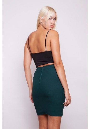 Yüksek Bel Diz Üstü Kumaş Kalem Etek-Zümrüt529755720