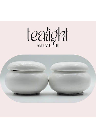 Aurora Tealight 2'li Mumluk Seti Dekoratif Çekim Obje El Yapımı Beyaz