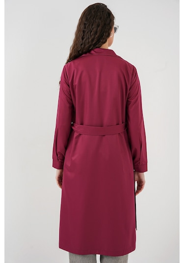 5853 Kruvaze Yaka Trençkot - Bordo Bordo