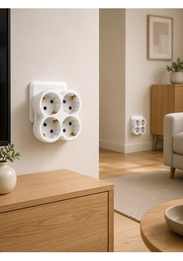 Duvar Tipi 4 Çıkışlı Priz Çoğaltıcı Kablosuz Kompakt Tasarım 2 Adet 1
