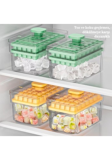 Ulzyvf Kolay Kullanımlı 68 Küplük Buz Kalıbı, 2 Katlı, Dondurucuya Uygun, Renkli Tasarım Yeşil
