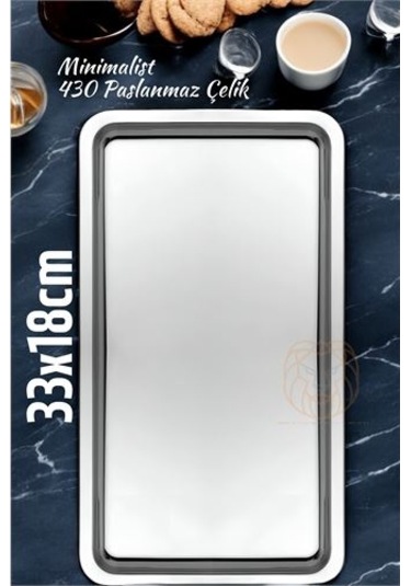 Modacar Sunum Tepsisi Çay Kahve Tepsisi 33x18 Cm 430 Paslanmaz Çelik