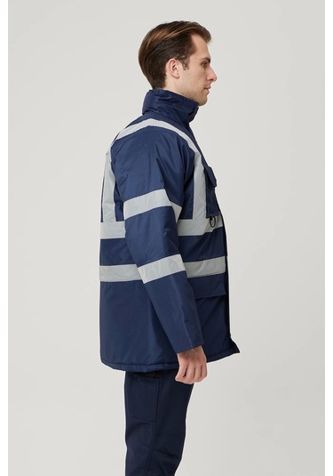 Salix Oxford Kışlık İş Güvenliği Parkası Reflektörlü, Su Geçirmez, Soğuk Havalara Dayanıklı İş Mon Lacivert