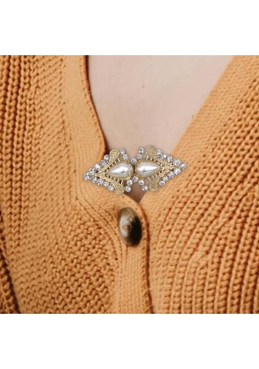 Homyl Kazak Şal Ördek Ağız Klipsi Hırka Yaka Ceketler Altın