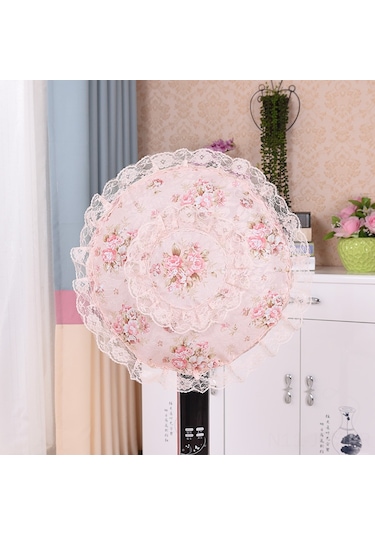 Youmex Stilful Zeytin Dalı Pudra Renkli Dikişli Fan Koruması - Masaüstü Fanlar İçin Toz Engeli, 48x48 Cm Standart Boyut Pembe