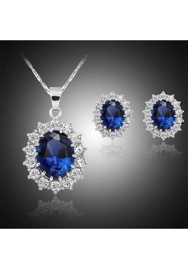 Taşlı Gümüş Kaplama Takı Seti