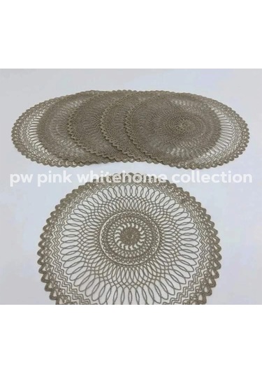 Amerikan Servisi Supla Kordon Işlemeli 38 Cm Yuvarlak 6 Lı Bej