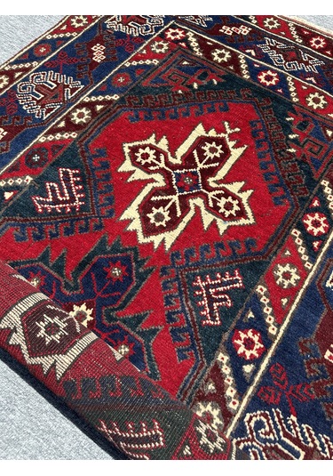 El Dokuma Döşemealtı Halısı 118x190 Kırmızı Lacivert Yün Halı Kırmızı