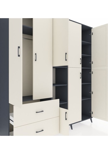 Hyperion Dolap 12 Raflı 2 Çekmeceli Tek Askılı 220x44x243 Antrasit-aytaşı/aytaşı Aytası/aytası