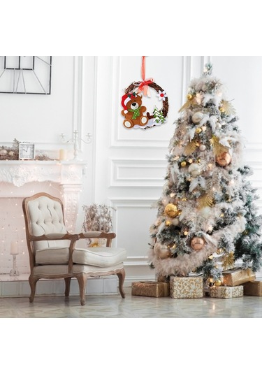 Xindoker Noel Dekorasyonları Ayaklı Planda, Panda Modeli Rattan Ve Kumaş Teneke, 15 Cm Çaplı Pencere Süs Eşyası