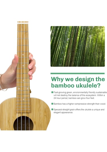 Aklot Akbc-23 Concert Boy Masif Bambo Ağacı Kaliteli Ukulele Ful Set Naturel