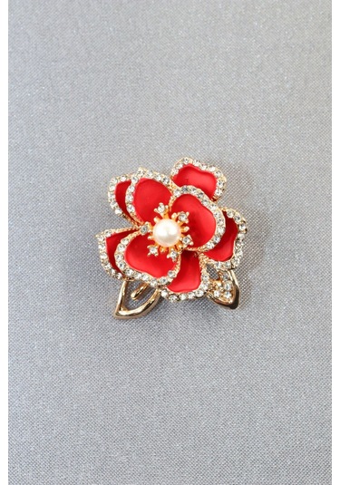 Sedef Çiçeği Broş. Yaka İğnesi Broş. Taşlı Tasarım Sedef Çiçeği Broş. Kadın Broş. Broş. Kırmızı - Altın