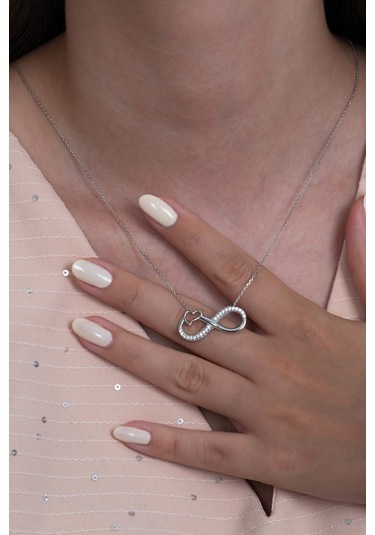 Gümüş Kalpli Sonsuzluk Kolye Sonsuz Aşk Kolyesi Wsn97