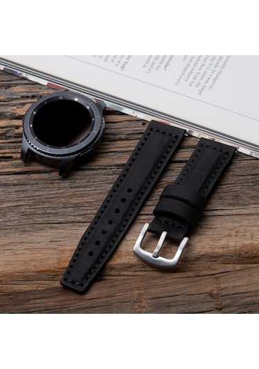 Vagave Samsung Uyumlu Watch 5 - Watch 4 - Watch 3 Deri Kordon- Siyah