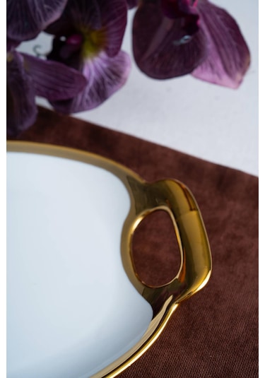 Acar Arven Oval Gold Sunum Tepsisi - 41 Cm Beyaz