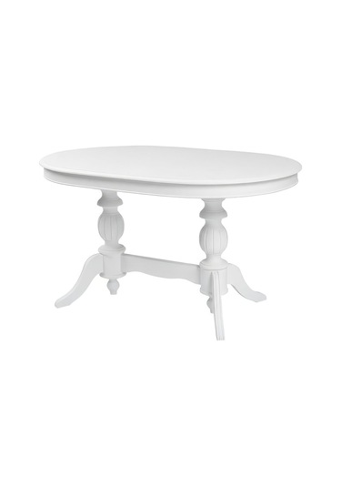 Montclair Çift Baba Ayaklı Masif Ahşap Oval Yemek Masası 90x140 Beyaz
