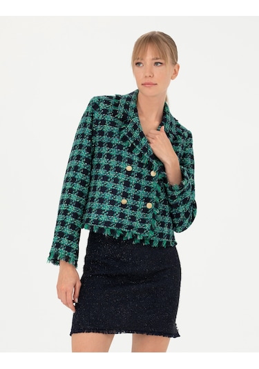Pierre Cardin Kadın Petrol Crop Top Ceket 50273097-vr102 Mavi