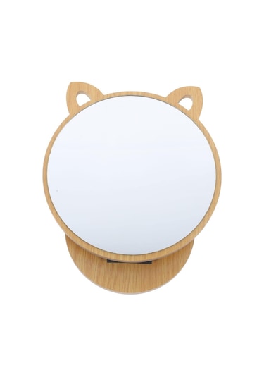 Kedi Ayna Ahşap Standlı Masa Üstü Makyaj Aynası Make Up 14 CM