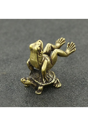 Sevimli Mini Pirinç Kurbağa Kaplumbağa Üzerinde Oturuyor Vintage Hayvan Heykeli Metal Figür Ofis Masası Dekoru Süs Oyuncak Hediye 3.5x4cm 3 Adet