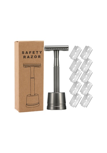 Manuel Güvenlik Çift Taraflı Tıraş Makinesi Erkek Tam Kapalı Bıçak Kafası Eski Ustura Manuel 016 Silah Siyah Bıçak Bıçağı 10 Bıçak