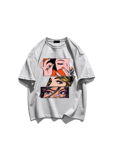 Snapbuy Erkek Ve Kadın Yaz Anime Baskılı Kısa Kollu T-shirt 023 Hip-hop Sokak Giyim Pamuk Konforlu Chınakırmızı Kirmizi