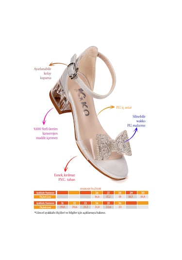 Kiko Kids Tire Vakko Kız Çocuk 4 Cm Şeffaf Topuklu Sandalet Abiye Ayakkabı Sedef Sedef