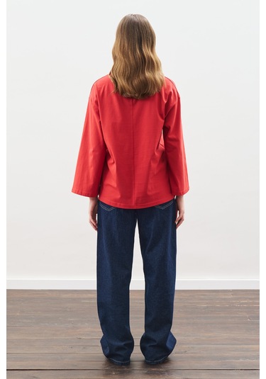 Yüksek Yaka Bağlamalı Bluz Kırmızı Kırmızı