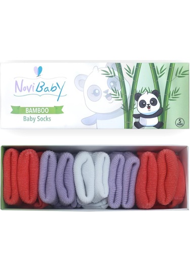 Novibaby 5'li Bambu Yenidoğan Bebek Çorabı I Purple Orange I 0-6 "Karışık Renkli"