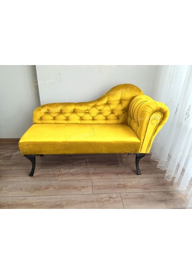 Ters Kol Dekoratif Bihter Koltuk Josefin Puf 130 Cm Siyah Ayak Sarı