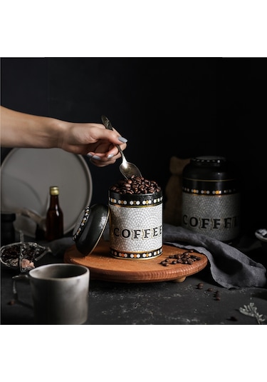 Mosaic Coffee Desenli Yuvarlak Metal Kutu, 9 X 11 Cm, 0.6 Lt