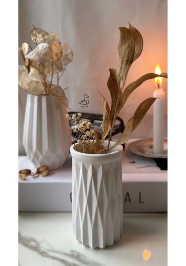 Geometrik Desenli Vazo Set 6 Lı 12 Cm Beyaz