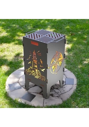 Deniz Feneri Ve Pusula Desenli Dekoratif Mangal