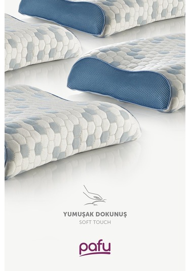 Pafu Visco Çift Boyun Destekli Kumaşlı Cooler Ortopedik Yastık Beyaz - Mavi