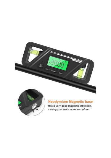 Xindoker Dijital Eğim Ölçer, Açıölçer Ve Su Terazisi İle Hassas Açı Ölçümü, Manyetik, 90 Derece, Siyah, Taşınabilir